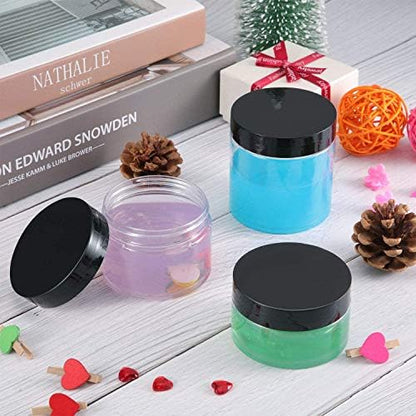 SATINIOR 24 Pieces Empty Clear Plastic Jars with Lids Round Storage Containers Wide-Mouth for Beauty Product Cosmetic Cream Lotion Liquid Butter Craft and Food (Black Lid, 2 oz)