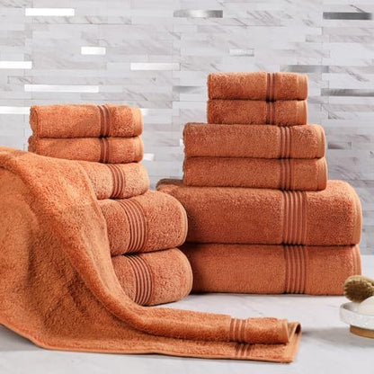 SUPERIOR Egyptian Cotton 12-Piece Towel Set, Assorted Towels for Home Bathroom, Master Bath, Decor Essentials, Includes 4 Bath, 4 Hand, 4 Face Towels/Washcloths, Quick Dry, Absorbent, Caramel Brown
