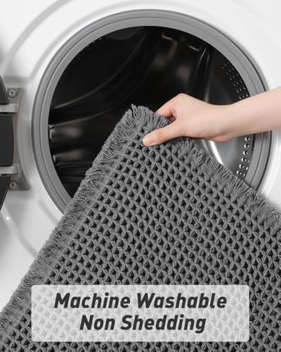 Upgraded Waffle Bath Mat Ultra Absorbent Non Slip Bathroom Mat, 20" x 32"