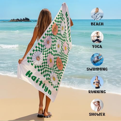 JML Custom Flower Beach Towel with Name, Microfiber, 35 x 70 in