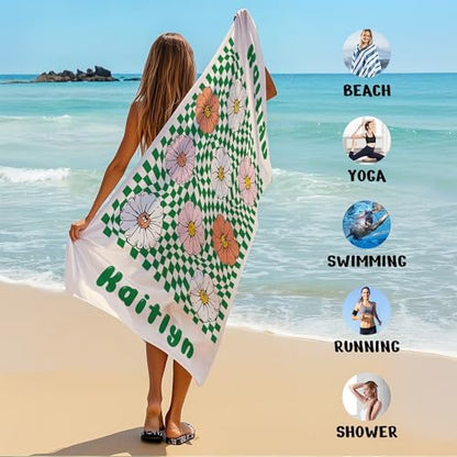 JML Custom Flower Beach Towel with Name, Microfiber, 35 x 70 in