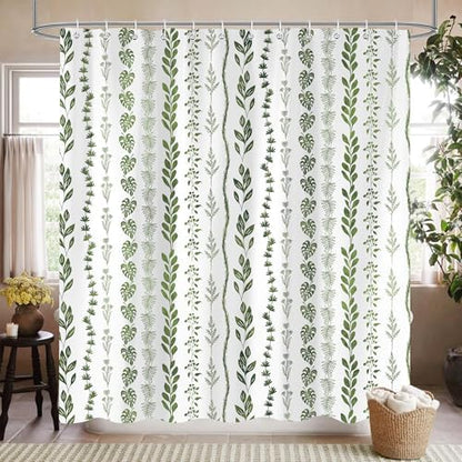 Boho Shower Curtain Waterproof Fabric Bath Curtain with Hooks 72x72 inch，Sage Green Modern Farmhouse Bathroom Decor