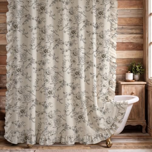 Farmhouse Floral Ruffle Shower Curtain for Bathroom