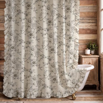 Farmhouse Floral Ruffle Shower Curtain for Bathroom