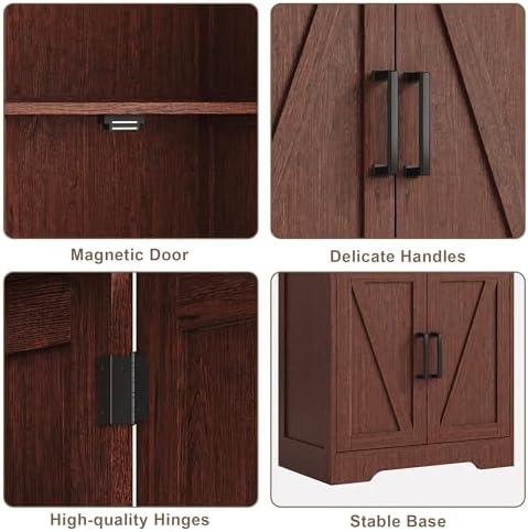 Treocho Farmhouse Bathroom Floor Cabinet with Adjustable Shelves