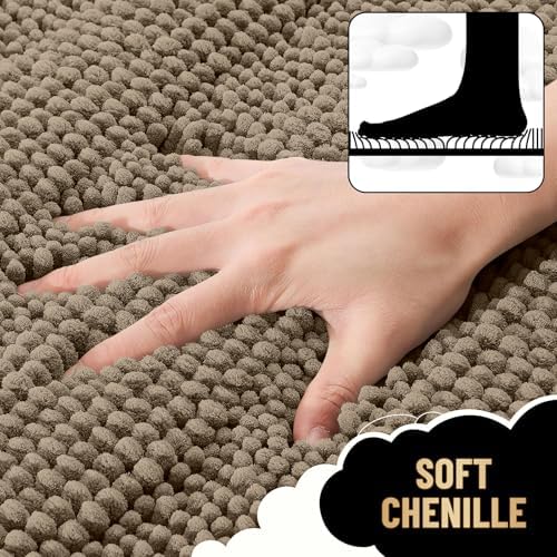 OLANLY Thick Bathroom Runner Rugs 44x24, Soft Chenille Long Bath Rugs, Tan