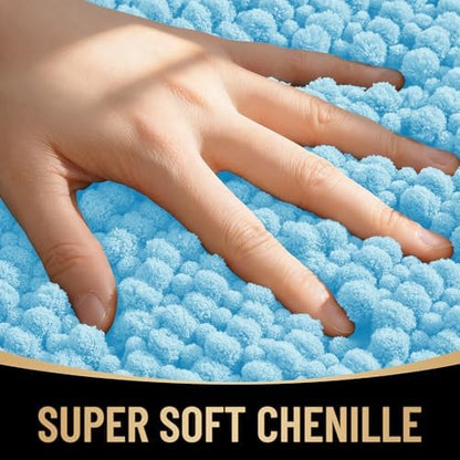 OLANLY Thick Chenille Small Bathroom Rugs Mats 24x16, Sky Blue
