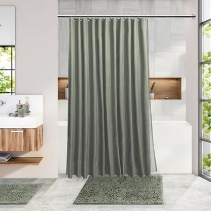 Clara Clark Bathroom Accessories Set - Bathroom Set, Bathroom Sets with Shower Curtain and Rugs, Shower Curtain Set with Trash Can - Sage Green - 22PC