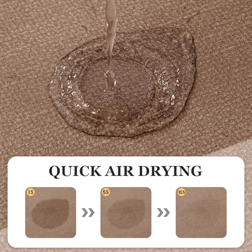 ACCUMTEK Non Slip Bath Mat, Thin Bathroom Rugs Fit Under Door, Quick Dry Bath Mats, Machine Washable Bath Rugs for Bathroom, Bathtub & Kitchen, Light Brown/Bordered/U-Shaped 24"x20"