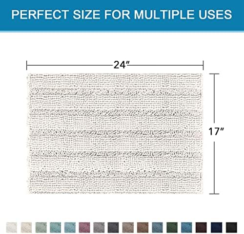 H.VERSAILTEX Bathroom Rugs Bath Rugs for Bathroom Non Slip Bath Mats Extra Thick Chenille Striped Rug 17" x 24" Absorbent Soft Shaggy Washable Dry Fast Bath Mats for Bath Room Floor - Ivory