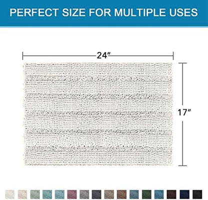H.VERSAILTEX Bathroom Rugs Bath Rugs for Bathroom Non Slip Bath Mats Extra Thick Chenille Striped Rug 17" x 24" Absorbent Soft Shaggy Washable Dry Fast Bath Mats for Bath Room Floor - Ivory