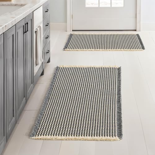 MIULEE Set of 2 Waffle Bathroom Rugs Dark Grey&Yellow Bath Mat 17x24 Inch