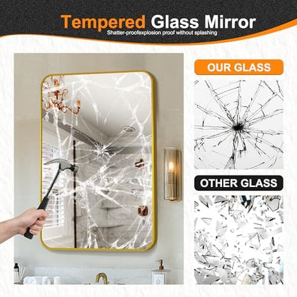 Delma Bathroom Vanity Mirror, Gold Framed Mirror for Over Sink, 36x24