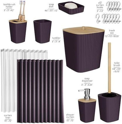 Clara Clark Purple Bathroom Set, Shower Curtain Set, Bathroom Accessory Set