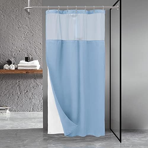 N&Y HOME Stall Waffle Weave Shower Curtain with Snap-in Liner Blue 36x72