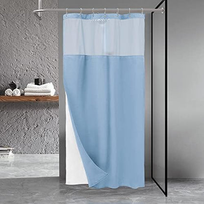 N&Y HOME Stall Waffle Weave Shower Curtain with Snap-in Liner Blue 36x72