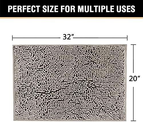 H.VERSAILTEX Chenille Bath Rug Non-Slip Bathroom Rug Shag Shower Mat Machine-Washable Bath Mat with Water Absorbent Soft Microfibers, 20" W x 32" L, Dark Grey