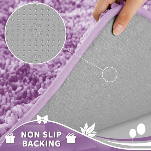 Yimobra Toilet Rugs U Shaped Washable, Extra Thick Soft Absorbent Chenille Contour Bathroom Rugs for Toilet 24x24 Inch, Quick Dry Non Slip Toilet Mat for Bath Floor, Lilac