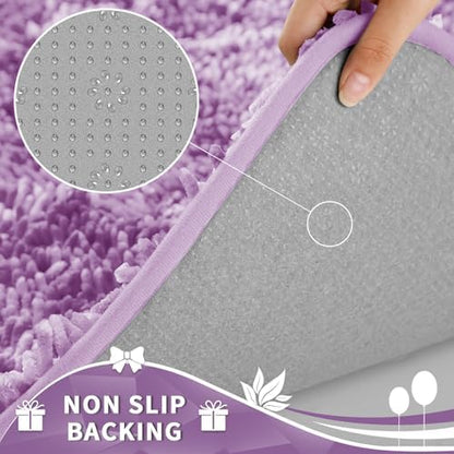 Yimobra Toilet Rugs U Shaped Washable, Extra Thick Soft Absorbent Chenille Contour Bathroom Rugs for Toilet 24x20 Inch, Quick Dry Non Slip Toilet Mat for Bath Floor, Lilac
