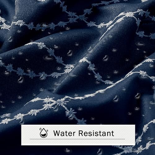 OVZME Navy Blue Shower Curtain for Bathroom, Puff Printed Textured Shower Curtain with Tassels, Rustic Geometry Heavy Duty Vintage Country Bathroom Curtain, Water Resistant Fabric, 72Wx72L Inches