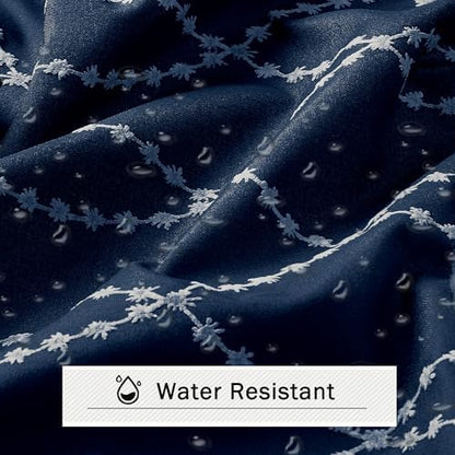 OVZME Navy Blue Shower Curtain for Bathroom, Puff Printed Textured Shower Curtain with Tassels, Rustic Geometry Heavy Duty Vintage Country Bathroom Curtain, Water Resistant Fabric, 72Wx72L Inches