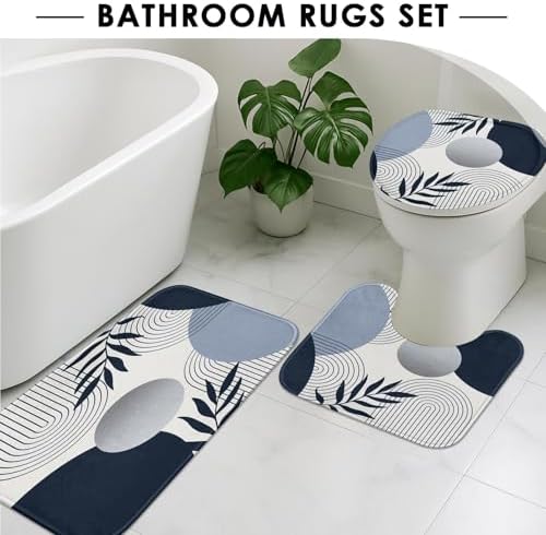 Bathroom Sets with Shower Curtain and Rugs, 4 Pcs, Boho Leaf