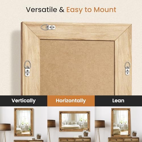 Wood Framed Bathroom Vanity Mirror for Wall, 24"x36" Farmhouse Mirror