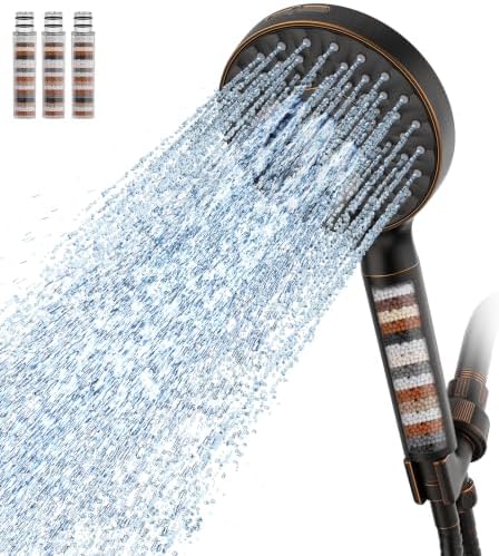 SR SUN RISE Filtered Shower Head with Handheld High Pressure 9 Spray Mode Showerhead Detachable Shower Head Water Softener Filters Beads for Hard Water Remove Chlorine 4 Filters ORB