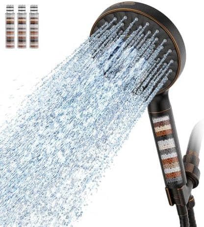 SR SUN RISE Filtered Shower Head with Handheld High Pressure 9 Spray Mode Showerhead Detachable Shower Head Water Softener Filters Beads for Hard Water Remove Chlorine 4 Filters ORB