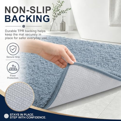 OLANLY Microfiber Bathroom Runner Rugs 59x24, Soft Bath Mat, Airy Blue