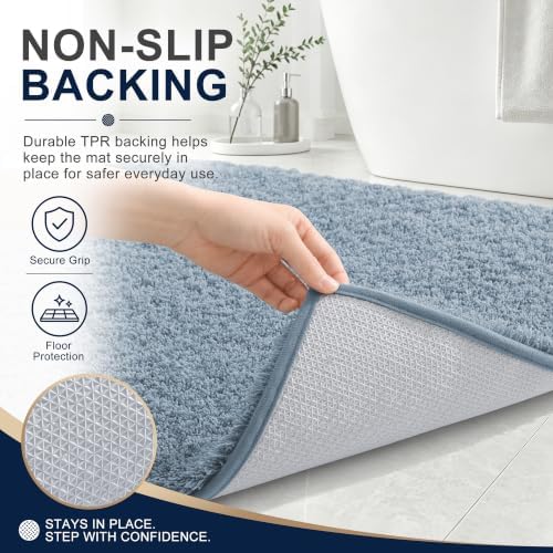 OLANLY Microfiber Bathroom Rugs 30x20, Ultra Soft Bath Mat, Airy Blue