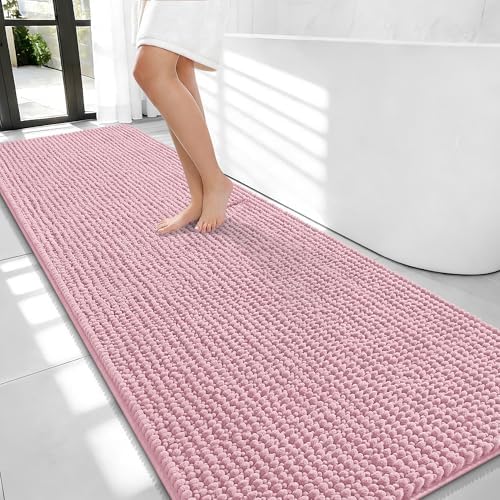 OLANLY Thick Chenille Bathroom Runner Rugs Mats 70x24, Dusty Rose