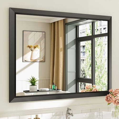 Briivue Black Metal Framed Bathroom Wall Mirror, 40x30 Inch