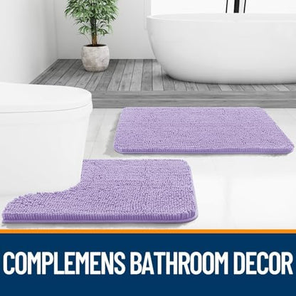 OLANLY Chenille Bathroom Rugs Mats Sets 2 Piece, 30"x20"+24"x20", Lavender