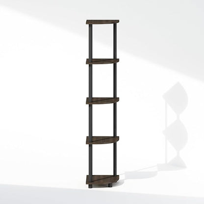 Furinno Turn-N-Tube Storage Shelves, 5-Tier Book Shelf, Corner Shelf, Toolless Open Shelves, for Organization and Storage, Living Room, Home Office, Hallway, Bedroom, Dark Brown Grain