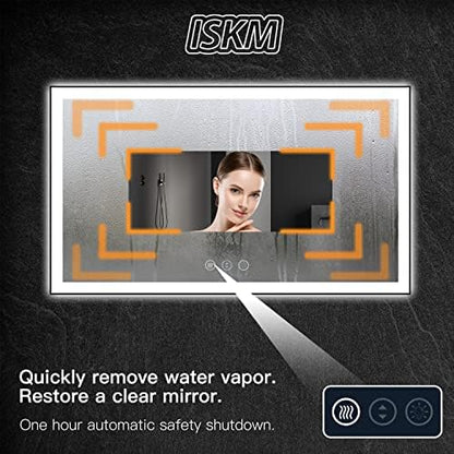 ISKM 48x30 Framed LED Bathroom Mirror, Dimmable Front & Backlit, Anti-Fog