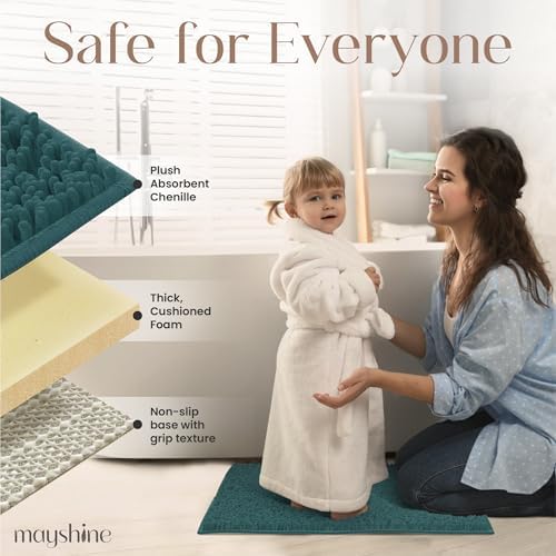 MAYSHINE Extra-Large Plush Shaggy Chenille Bath Mat, 59"x31" Extra Soft, Super Absorbent, Non-Slip Bathroom Rug, Fluffy Microfiber, Area Rug Sets for Bathroom Floor, Kitchen, Living Room, Teal