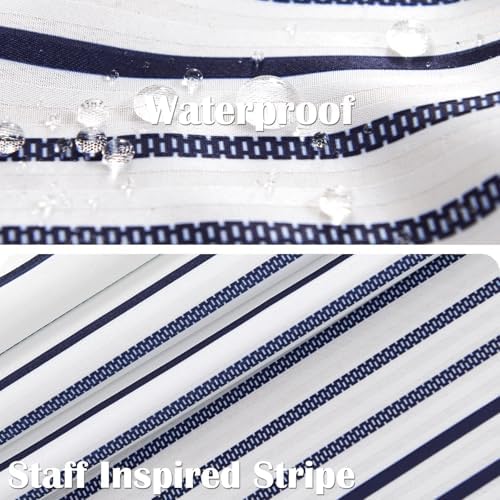 jinchan Extra Long Shower Curtain 84 Inch Length Navy Blue and White Modern Farmhouse Striped Waterproof Fabric Shower Curtains for Bathroom with 12 Hooks Machine Washable 70x84 Inches