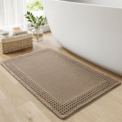 RESARE Waffle Bath Mat for Bathroom, Non Slip Bathroom Rugs 18"x30" Brown