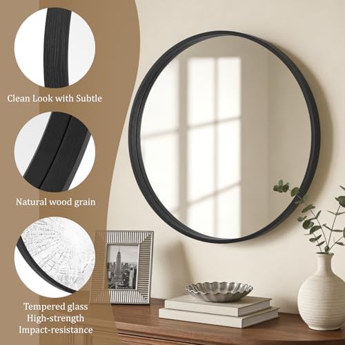 WallBeyond Black Round Mirror Wood Framed 28 inch Circle Wall Mirror for Bathroom Round Wall Mirror for Wall Decor, Vanity, Entryway Living Room