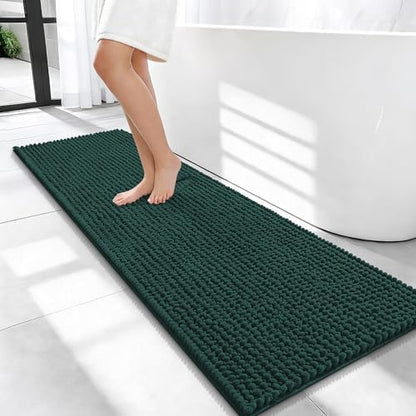 OLANLY Thick Chenille Bathroom Runner Rugs Mats 47x17, Blackish Green