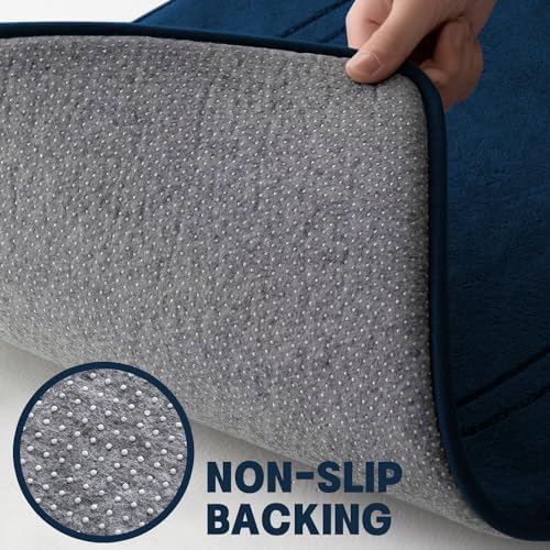 YIHOUSE Memory Foam Bath Mat Set, Bathroom Rugs Sets 2 Pieces, Non Slip Bath Mats for Bathroom, Super Soft and Water Absorbent Bath Rug Set, Machine Washable U Shape Toilet Rug,Dark Blue