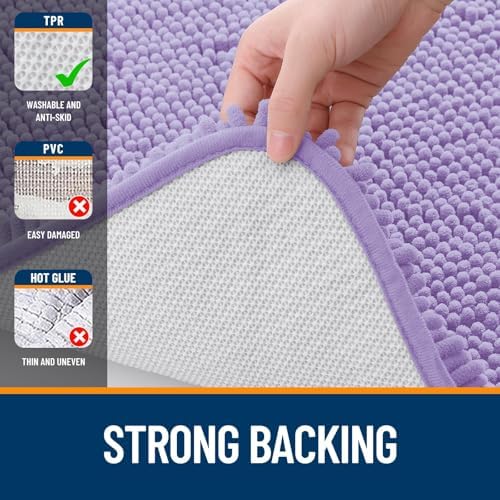 OLANLY Chenille Bathroom Rugs Mats Sets 2 Piece, 30"x20"+24"x20", Lavender