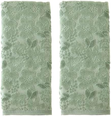 SKL Home Blossom Floral Hand Towel Set-2pc, 100% Turkish Cotton, Sage