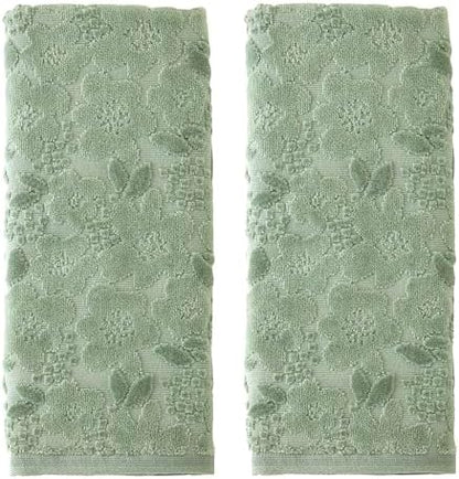 SKL Home Blossom Floral Hand Towel Set-2pc, 100% Turkish Cotton, Sage