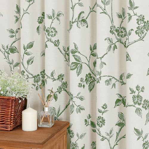 MitoVilla Long Shower Curtain Set 72 x 78, Cotton Floral Cottagecore Spring Shower Curtains for Bathroom, Modern Farmhouse Country Plant Leaves Bathroom Décor