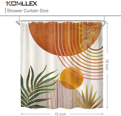 Mid Century Orange Boho Abstract Retro Gold Bathroom Shower Curtain Set
