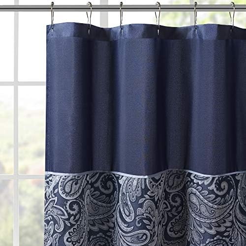 Madison Park Aubrey Shower Curtain for Bathroom, Jacquard, 72 x 72, Navy