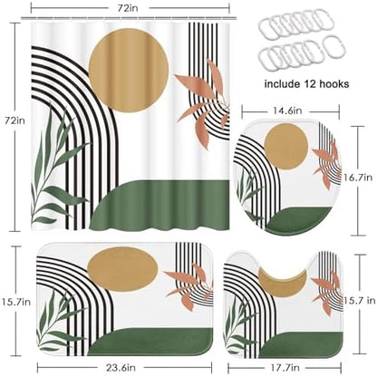 Bathroom Sets with Shower Curtain and Rugs, 4 Pcs, Boho Green