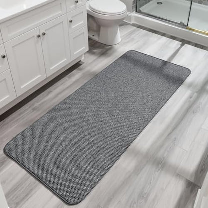 Bath Mat,Ultra Thin Bathroom Runner Rugs,Large Bath Mats for Bathroom,Quick Dry,Non-Slip,Machine Washable,Low Pile,Bath Rug,Shower Outside,Sink,Home Decor Accessories.Dark Grey,1'9"x3'11"（21x47inch）